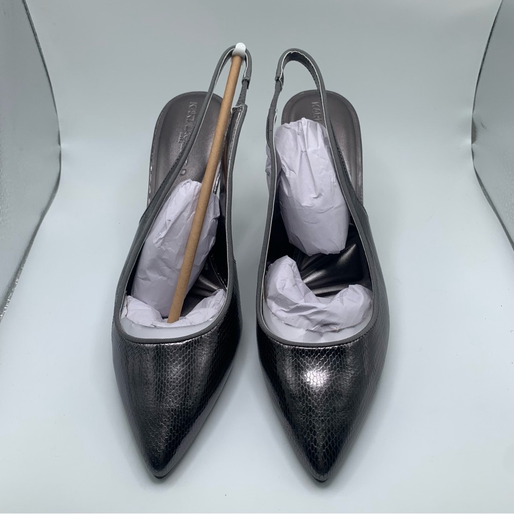 NWB Karl Lagerfeld Rosalyn Slingback Pump dark slate snake print size 10M EU 41 - Picture 5 of 9